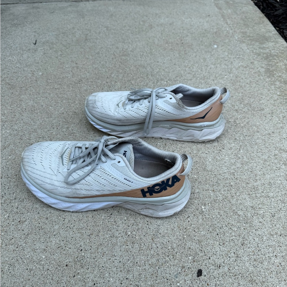Hoka Cream and Tan Athletic Shoes